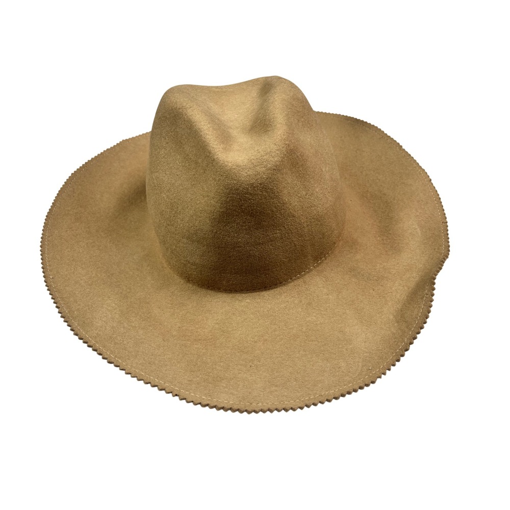 San Diego Hat Co Womens Felt Fedora Hat Camel Tan Scalloped Edge Wide Brim O/S